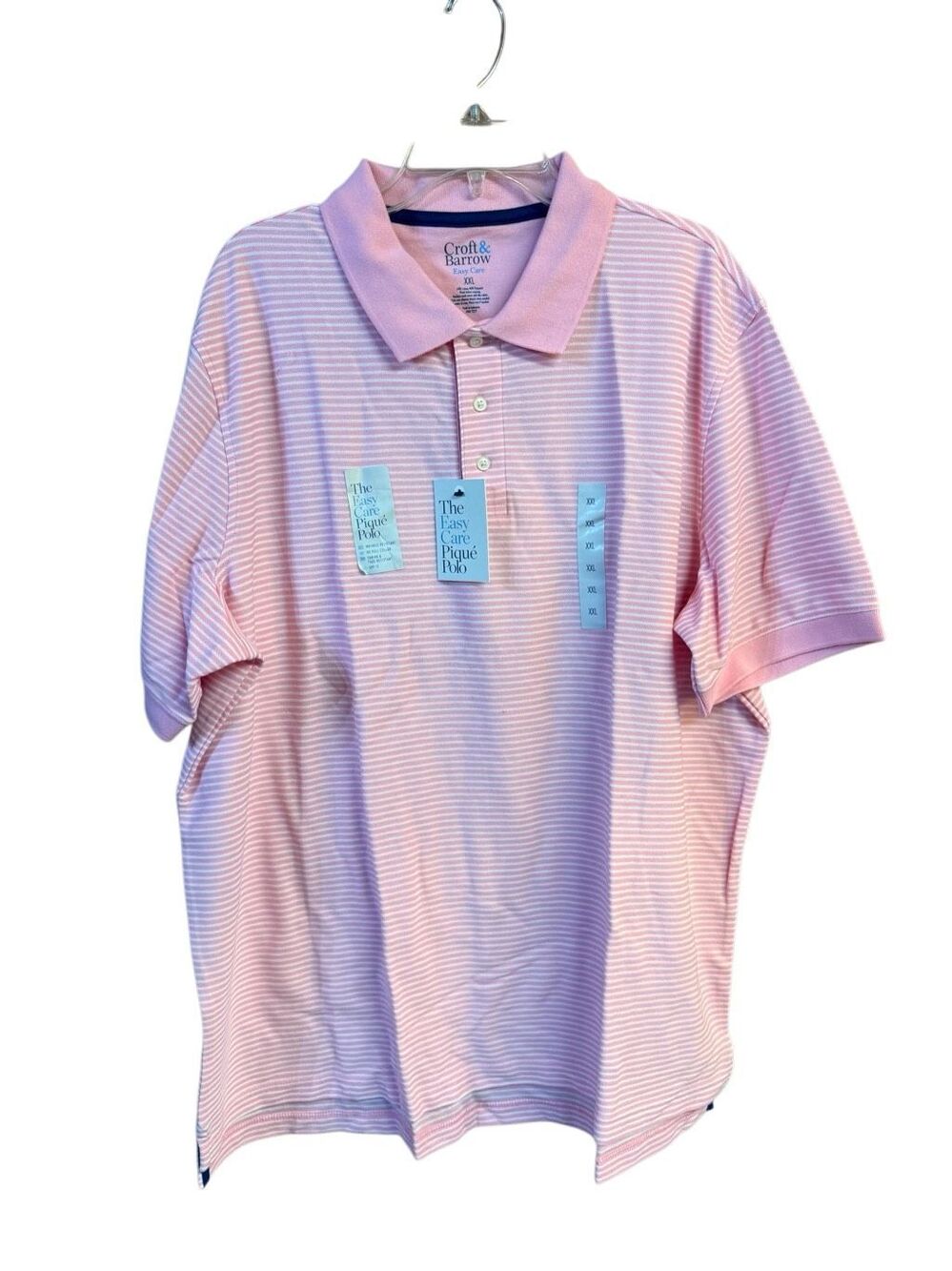 Croft & Barrow Men’s Stripe Polo Pink/White Sz XXL NWT